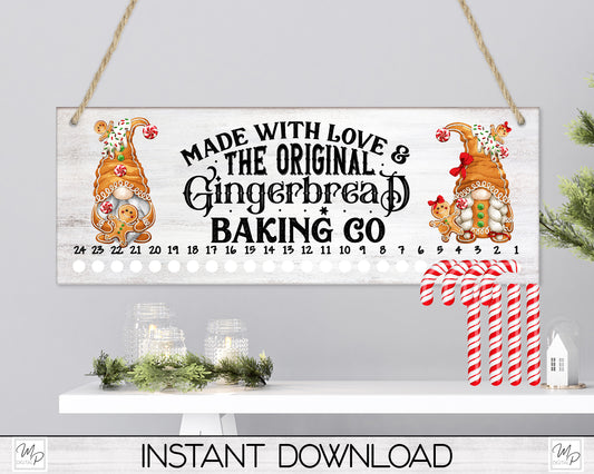 Christmas Gingerbread Gnomes Candy Cane Countdown Sign PNG Sublimation Digital Download, Candy Cane Holder Advent Calendar