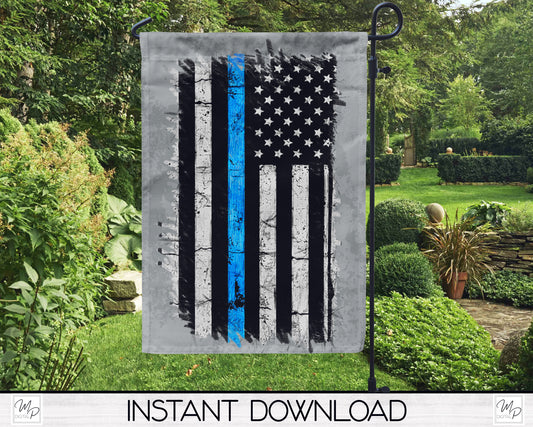 Thin Blue Line Flag Garden Flag PNG for Sublimation Design, Digital Download