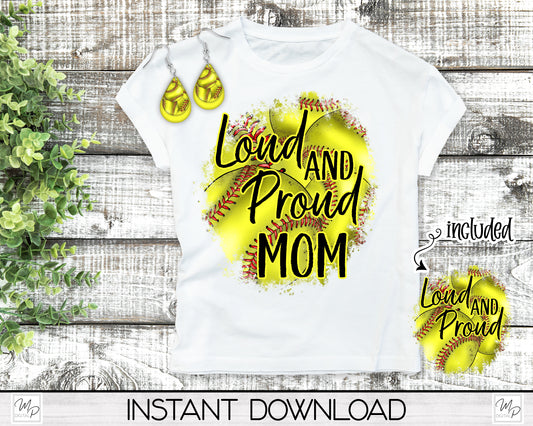 Softball Mom PNG Sublimation Design Bundle for T-Shirts, Pillows, Mugs / Teardrop Earring Digital Download