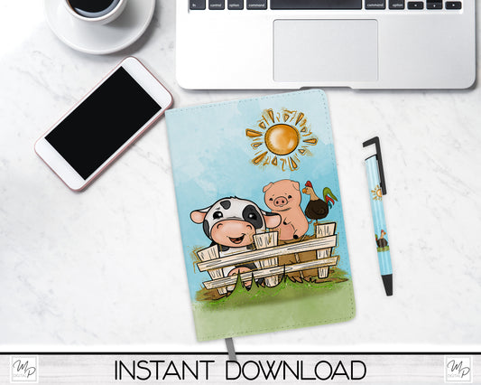 Farmyard Animals Journal and Pen Set PNG Sublimation Design, Digital Download