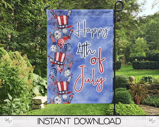 Patriotic Happy 4th of July Garden Flag PNG for Sublimation Design, Digital Download