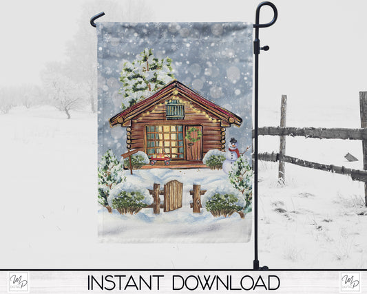 Christmas Cabin Garden Flag PNG for Sublimation Design, Digital Download