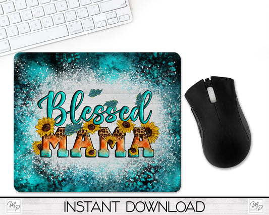 Blessed Mama Sunflower Mouse Pad PNG for Sublimation Digital Download, Mousepad Design for Sublimation