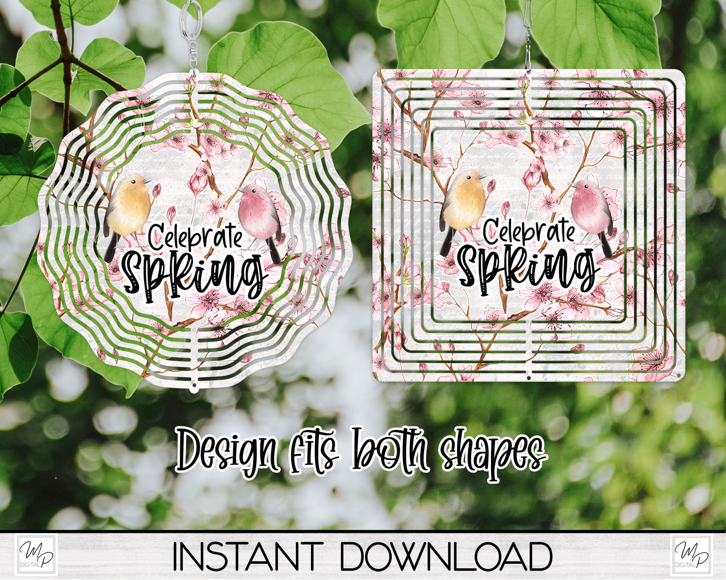 Cherry Blossom Garden Wind Spinner PNG Design for Sublimation, Digital Download