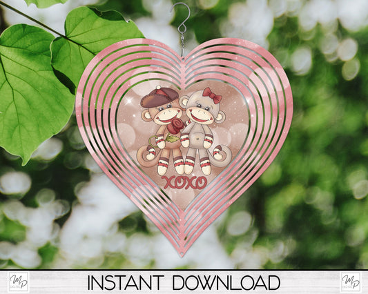Valentine's Day Monkey Heart Wind Spinner PNG Design for Sublimation, Garden Spinner Design, Digital Download
