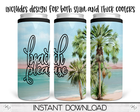 Beach Please Can Cooler Sublimation Design for Sublimation of Slim & Thick Duozie and Other Metal Coolers