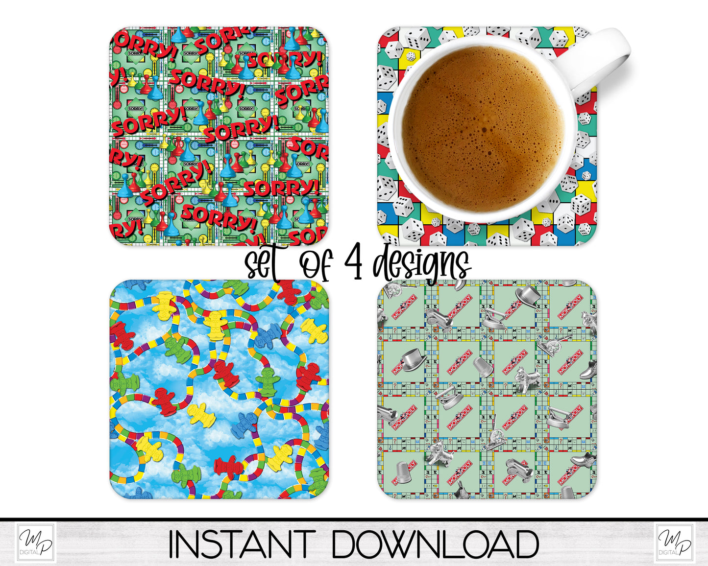 Game Room Coaster Sublimation PNG Designs For Sublimation of Square and Round Coasters, Digital Download