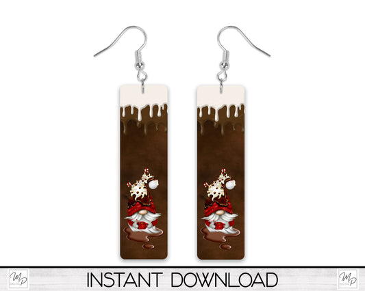 Christmas Peppermint Chocolate Gnome Bar Earring PNG Design for Sublimation, Digital Download