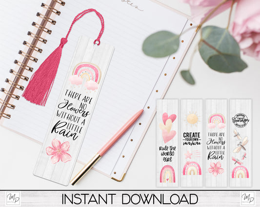 Pink Rainbows Bookmark PNG Design Bundle for Sublimation, Teen Book Mark Digital Download
