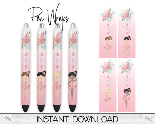 Ballerina Sublimation Pen Wrap PNG Design Digital Download, Epoxy Ink Pen Wrap Template, Pen Wrap Bundle