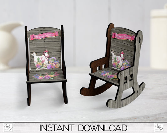 Easter Chicken Rocking Chair PNG Sublimation Design, MDF Rocking Chair Design Digital Download