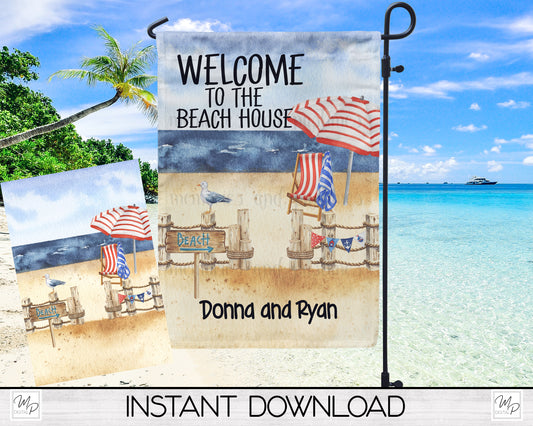 Beach Garden Flag PNG for Sublimation Design, Digital Download, Welcome To The Beach House