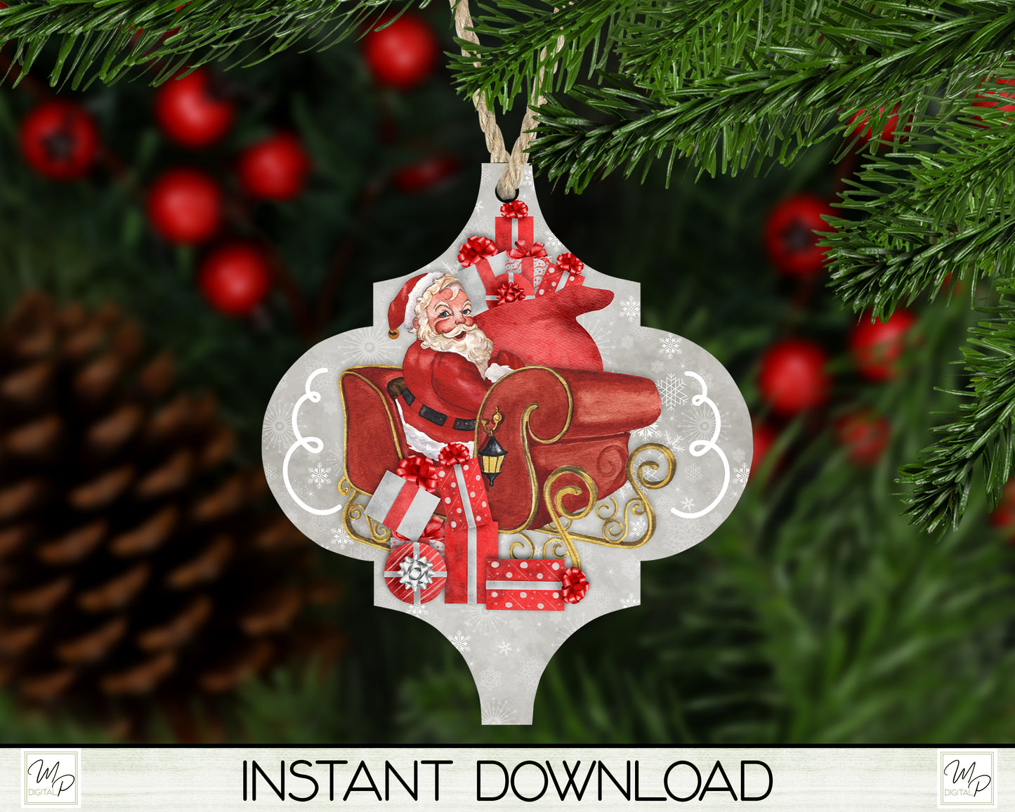 Christmas Ornament PNG for Sublimation, Arabesque Tree Ornament Design, Digital Download