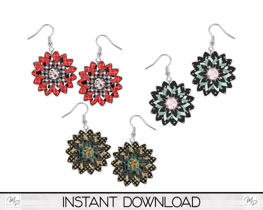 Sunflower Earrings Sublimation PNG Design Bundle, Farm, Cats and Chickens, Digital Download