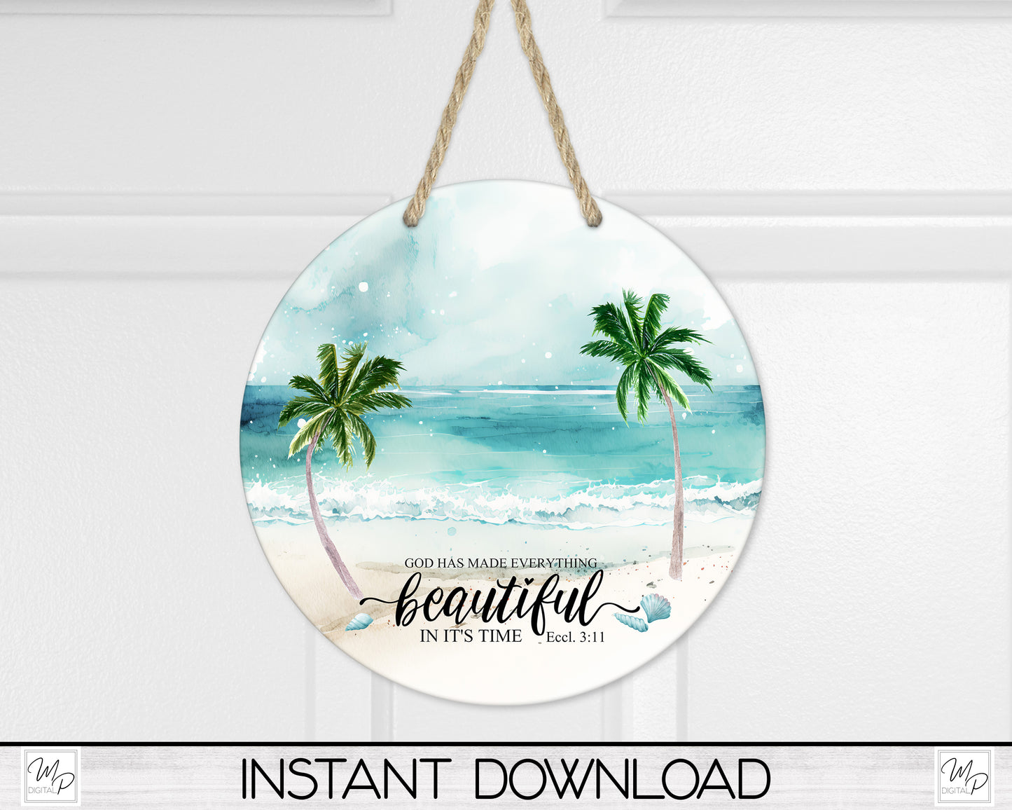 Christian Beach Circle Front Door Hanger PNG Design for Sublimation, Digital Download