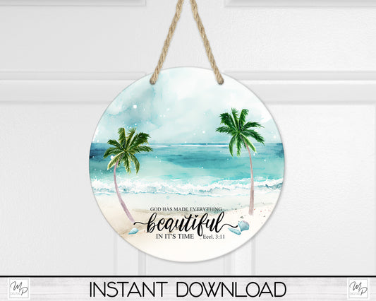 Christian Beach Circle Front Door Hanger PNG Design for Sublimation, Digital Download