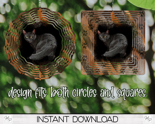 Black Cat Wind Spinner PNG Design for Sublimation, Cat Garden Spinner Design, Digital Download