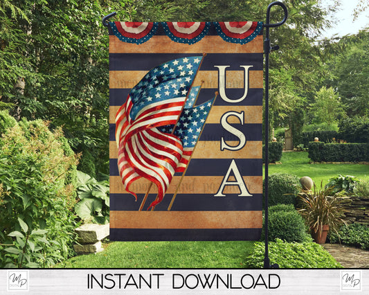 Patriotic July 4th USA Garden Flag PNG for Sublimation Design, Digital Download
