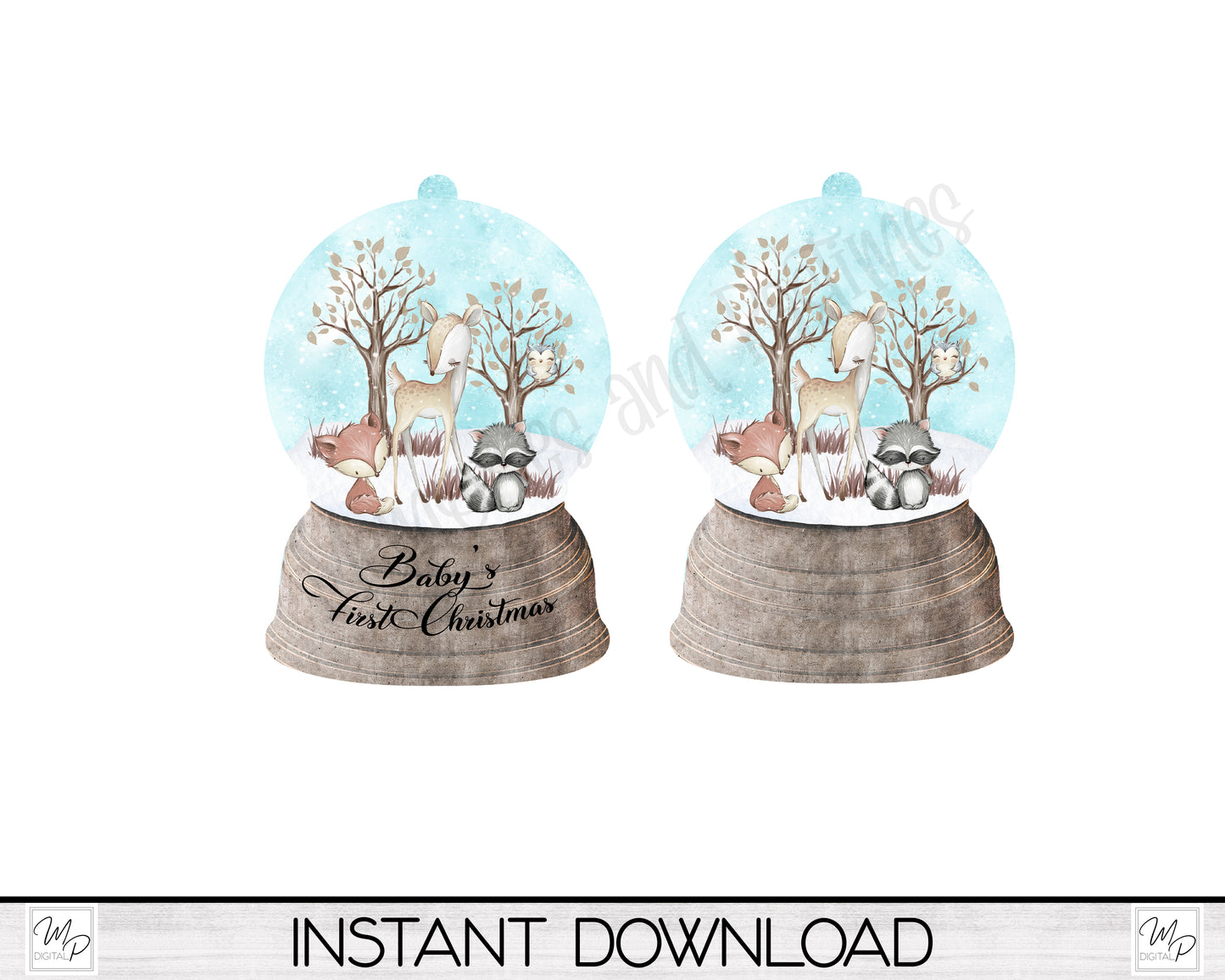 Woodland Animals Baby's First Christmas Snow Globe Ornament PNG for Sublimation, Digital Download Design