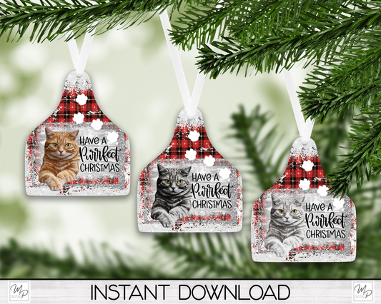 Eight Colors TABBY CAT Cow Tag Christmas Tree Ornament PNG for Sublimation, Ornament Design, Cat Ornament, Digital Download