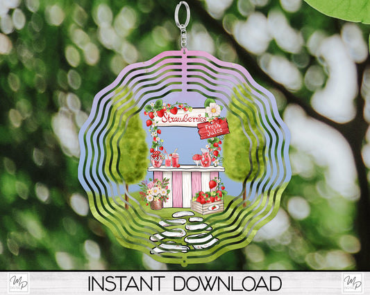 Strawberry Garden Wind Spinner PNG Design for Sublimation, Garden Spinner Design, Digital Download