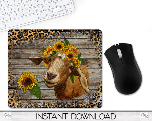 Sunflower Goat Mouse Pad PNG for Sublimation Digital Download, Mousepad Design for Sublimation