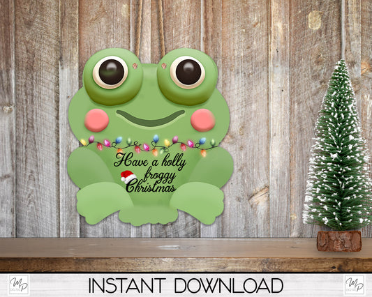 Christmas Frog Sign / Earrings PNG Design for Sublimation, Digital Download