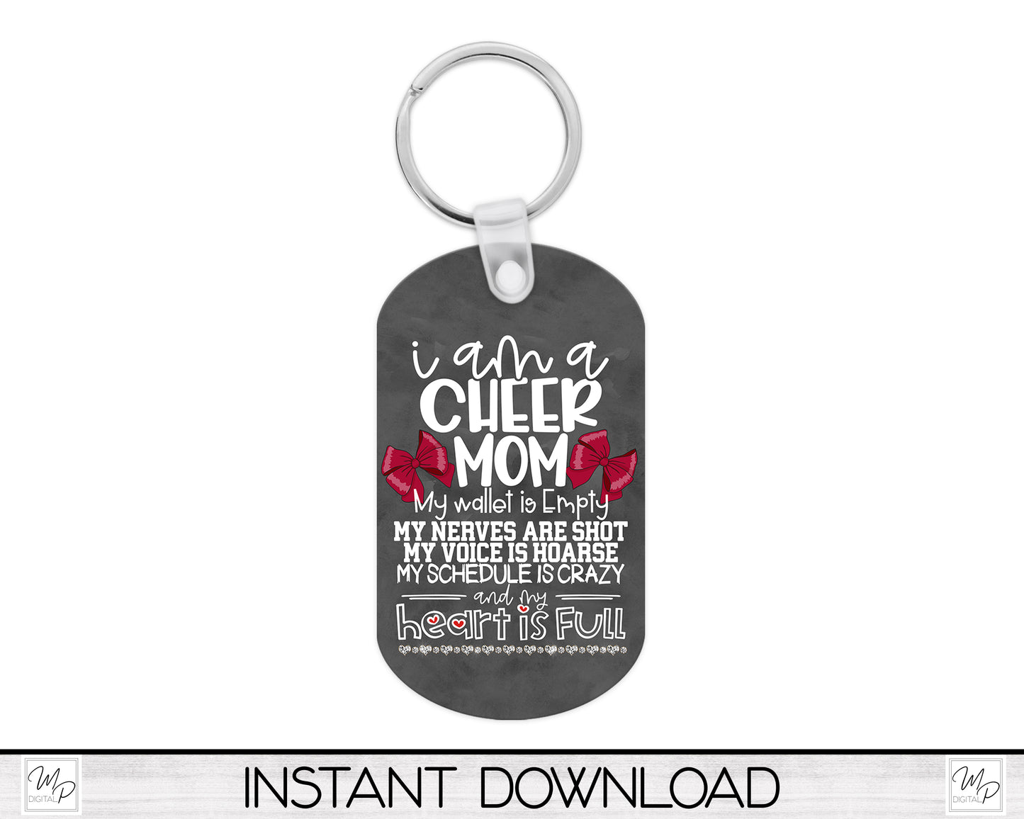 Cheer Mom Dog Tag Keychain Sublimation PNG Design, Digital Download for Sublimation, MDF Cheerleader Sign PNG