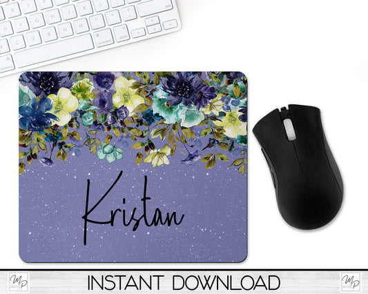 Purple Floral Mouse Pad PNG for Sublimation Digital Download, Mousepad Design for Sublimation