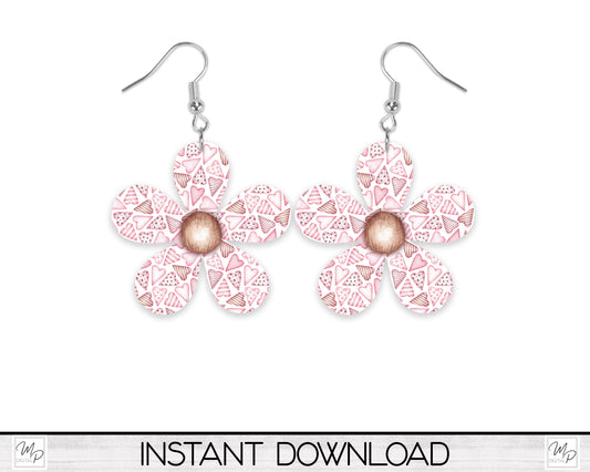 Valentine Heart Daisy Flower Earring PNG Design for Sublimation, Digital Download