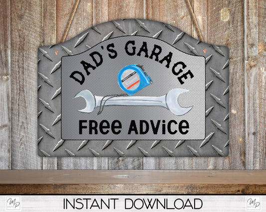 Dad's Garage Round Top Sign PNG Design for Sublimation, Digital Download