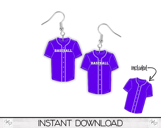 Purple Baseball Shirt PNG Design for Sublimation, Earrings, Keychain, Signs, Digital Download
