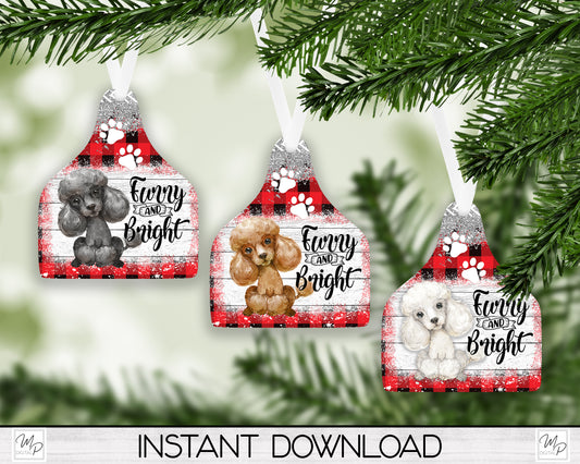 Six Breed Colors POODLE Cow Tag Christmas Tree Ornament PNG for Sublimation, Ornament Design, Dog Ornament, Digital Download