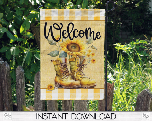 Sunflower Welcome Garden Flag Design for Sublimation, Digital Download
