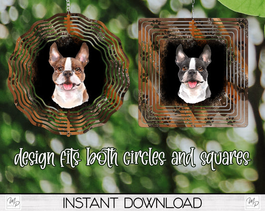 Two Breed Colors BOSTON TERRIER Wind Spinner PNG Design for Sublimation, Dog Garden Spinner Design, Digital Download