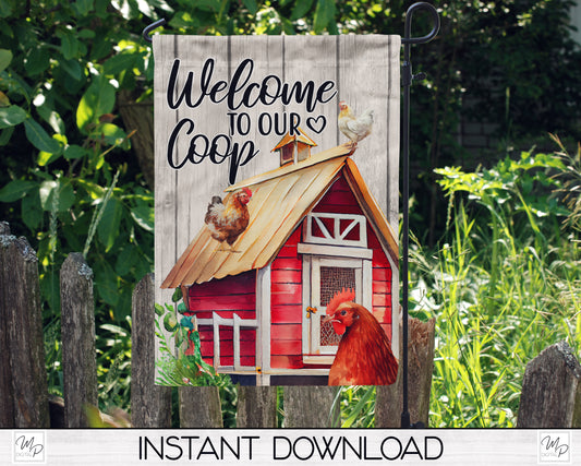 Chicken Coop Garden Flag Design for Sublimation, Digital Download