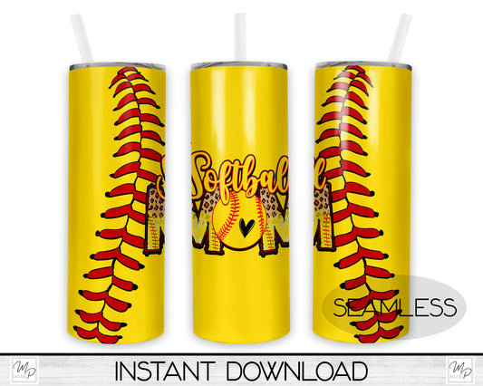 Softball Mom 20oz Skinny Tumbler PNG Sublimation Design, Tumbler Digital Download