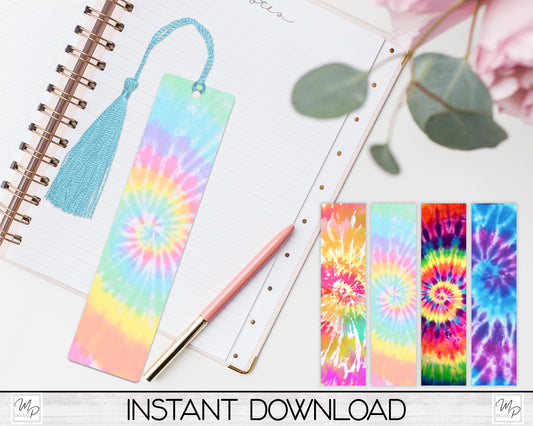 Tie Dye Bookmark PNG Design Bundle for Sublimation, Teen Book Mark Digital Download