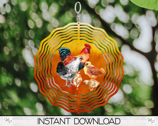 Chicken and Rooster Wind Spinner PNG Design for Sublimation, Garden Spinner Design, Digital Download
