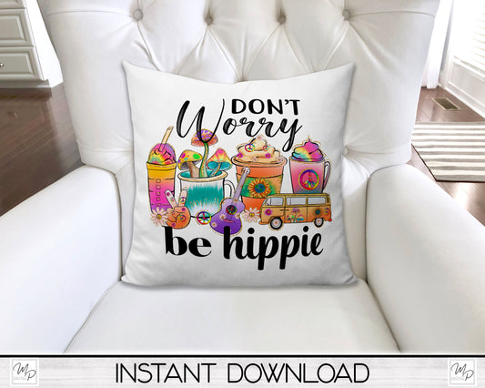 Hippie Square Pillow Cover PNG Sublimation Design, Digital Download