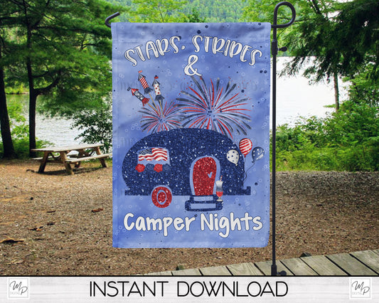 Patriotic Camping Campsite Garden Flag PNG for Sublimation Design, Digital Download, July 4th