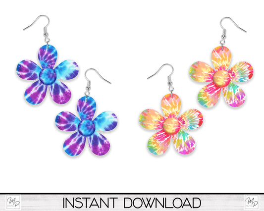Tie Dye Hippie Flower Earring PNG Design for Sublimation, Digital Download
