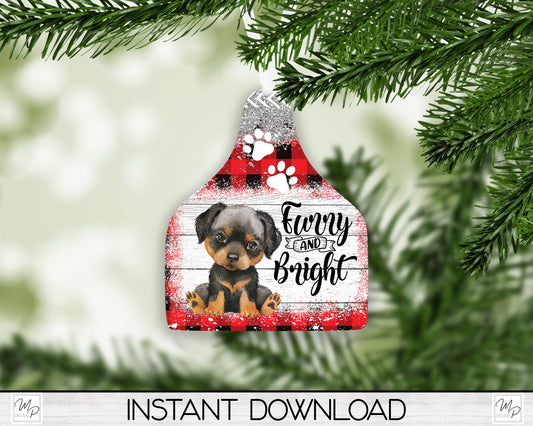 ROTTWEILER Cow Tag Christmas Tree Ornament PNG for Sublimation, Ornament Design, Dog Ornament, Digital Download