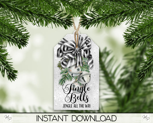 Jingle Bell Tag Christmas Tree Ornament PNG for Sublimation, Ornament Design, Digital Download