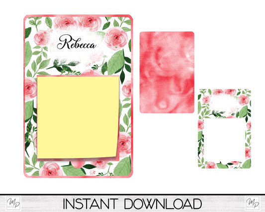 Pink Floral Sticky Notepad Holder PNG Sublimation Design, Note Pad Holder Digital Download