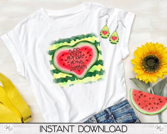 Watermelon Summer PNG Sublimation Design Bundle for T-Shirts, Pillows, Mugs / Teardrop Earring Digital Download