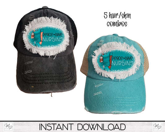 Nurse Hat Patch PNG Design for Sublimation, Peace Love Nursing, Digital Download