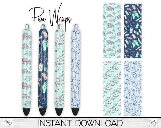 Nurse Sublimation Pen Wrap PNG Design Digital Download, Epoxy Ink Pen Wrap Template, Pen Wrap Bundle