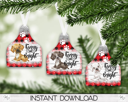 Five Breed Colors BOXER Cow Tag Christmas Tree Ornament PNG for Sublimation, Ornament Design, Dog Ornament, Digital Download