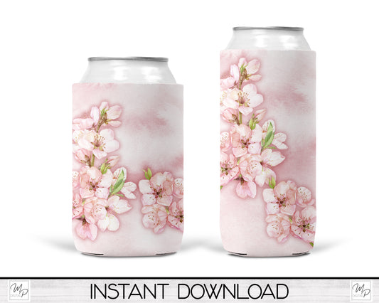 Cherry Blossom Neoprene Can Cooler PNG Sublimation Design, Digital Download